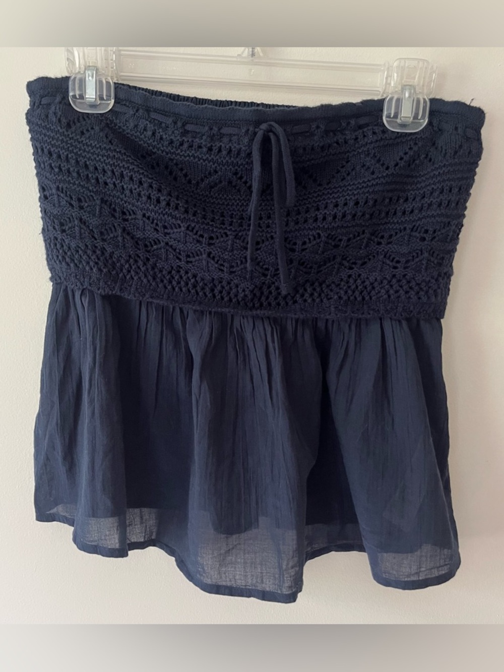 Hollister Crochet Tube Top Large Navy Blue Smocked Y2K